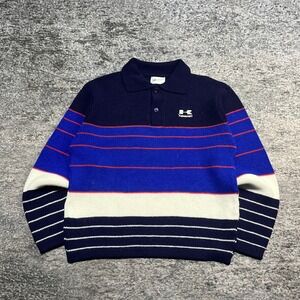 Vintage 1970s Kawasaki Sweater Snowmobile Embroidered Size Medium Blue Knit